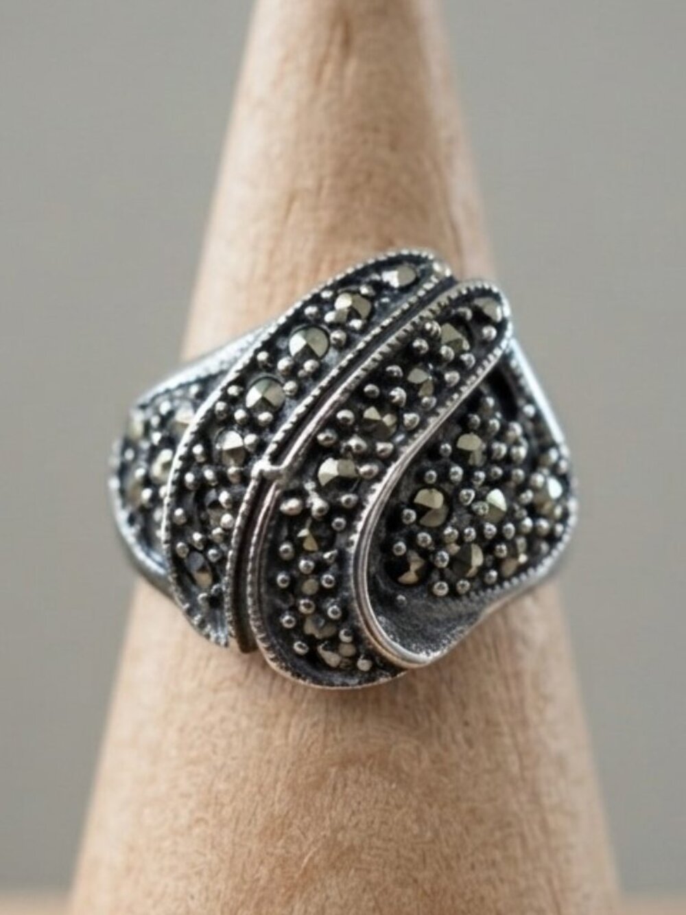 Vintage Marcasite Sterling Silver Art Deco Ring Size 5